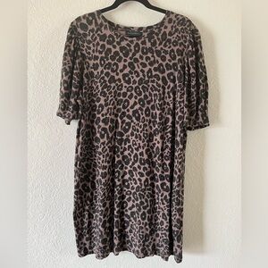Sanctuary Leopard Print Short Puff Sleeve T-Shirt Dress Size XL Excellent Cond.